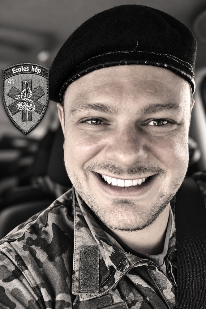 Flavien Schmid en uniforme et béret, soldat d'hôpital